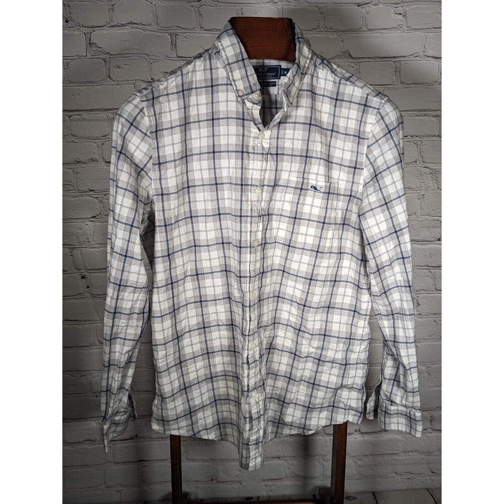 VINEYARD VINES Plaid Slim Fit Tucker Shirt Mens M Blue / Gray / White